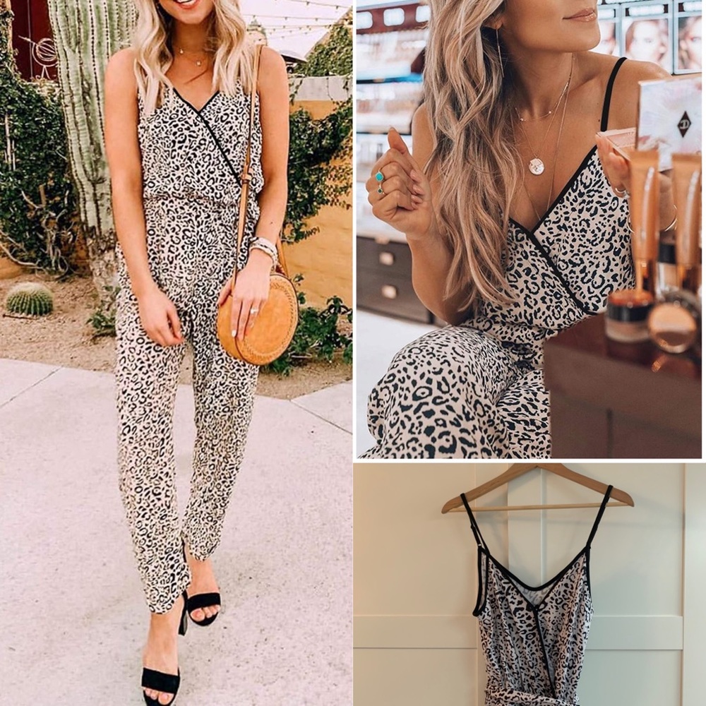 Leopard wrap jumpsuit with pockets!